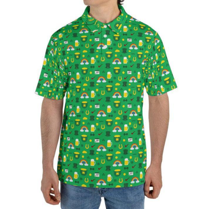 Irish Luck St Patricks Day Golf Shirt Moisture Wicking Short Sleeve Polo Shirt for Men