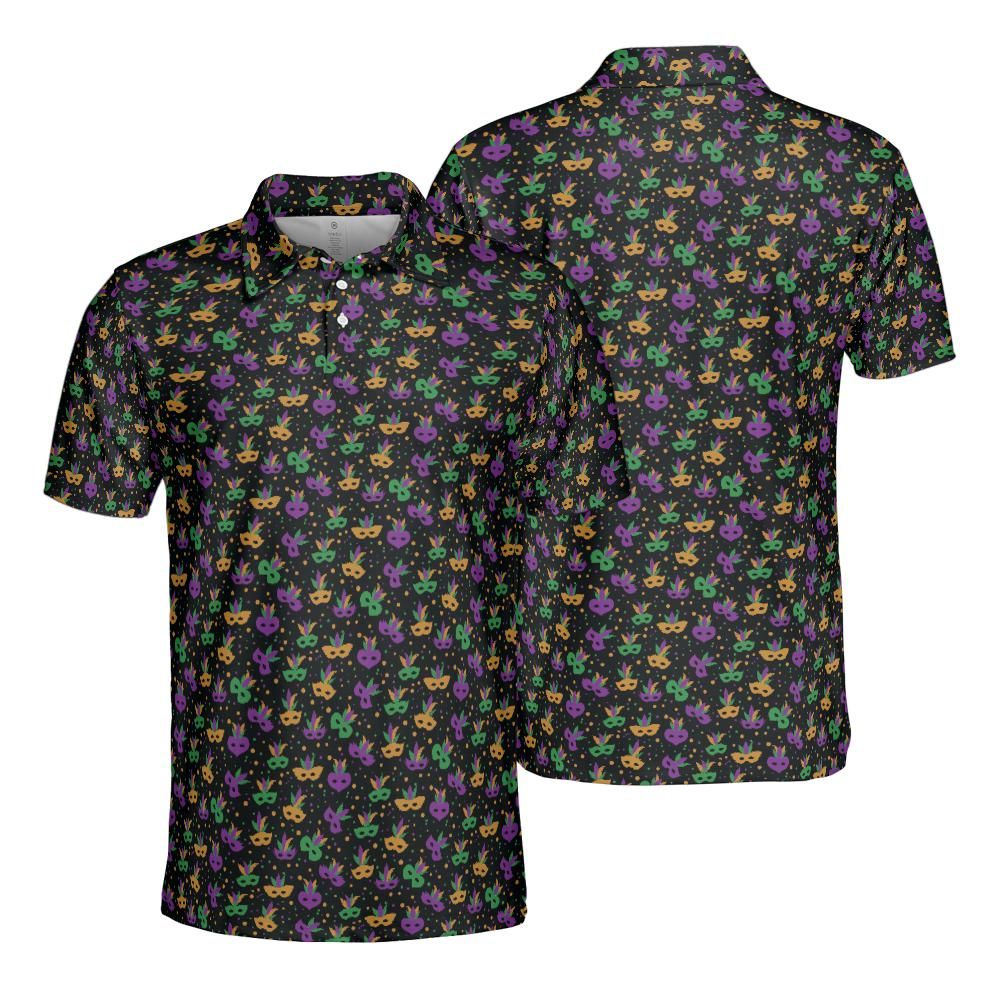 Mardi Gras Polo Shirts for Men Moisture Wicking Short Sleeve Golf Shirt