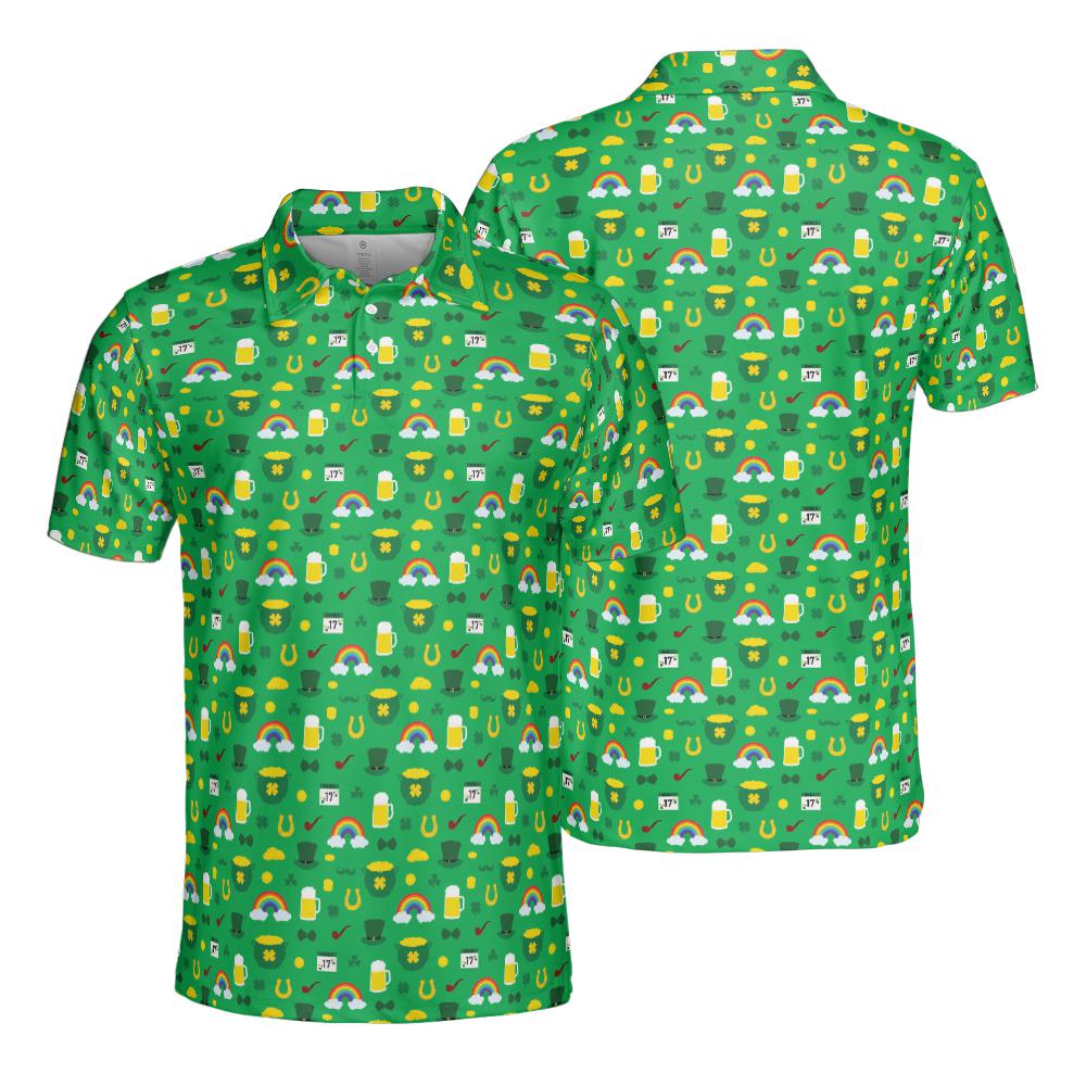 Irish Luck St Patricks Day Golf Shirt Moisture Wicking Short Sleeve Polo Shirt for Men
