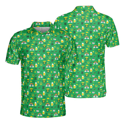 Irish Luck St Patricks Day Golf Shirt Moisture Wicking Short Sleeve Polo Shirt for Men