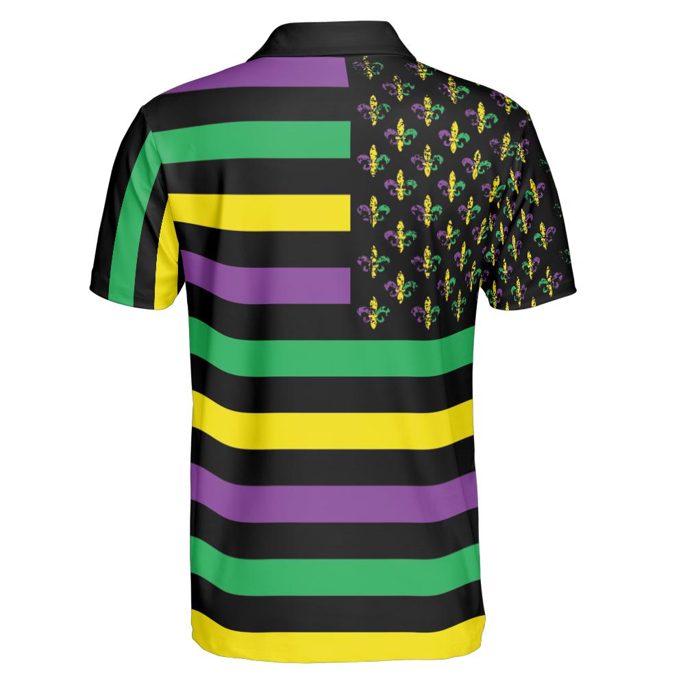 Mardi Gras Flag Shirt Moisture Wicking Short Sleeve Polo Shirt