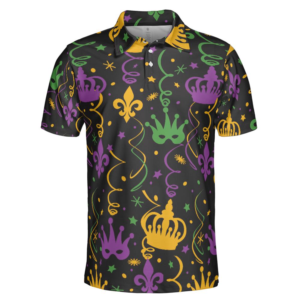 Mardi Gras Polo Shirts for Men Moisture Wicking Short Sleeve Golf Shirt