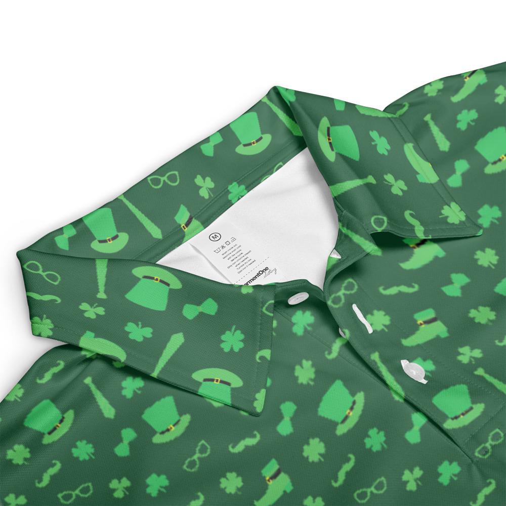 Dark Green Shamrock Party St Patricks Day Golf Shirt Moisture Wicking Short Sleeve Polo Shirt for Men