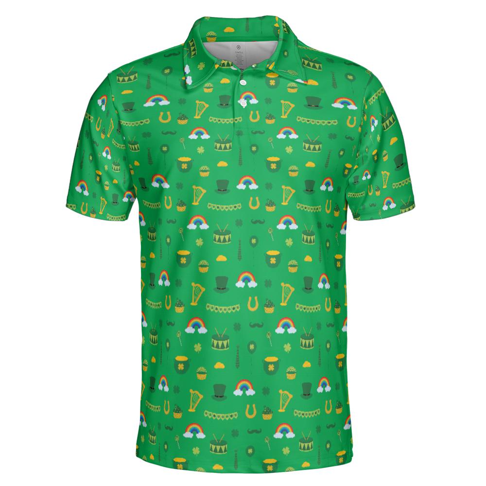 Lucky St Patricks Day Golf Shirt Moisture Wicking Short Sleeve Polo Shirt for Men