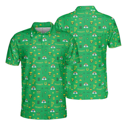 Lucky St Patricks Day Golf Shirt Moisture Wicking Short Sleeve Polo Shirt for Men