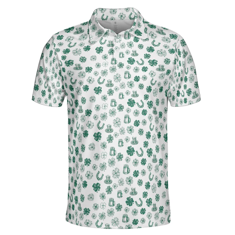 Horseshoes and Clovers St Patricks Day Golf Shirt Moisture Wicking Short Sleeve Polo Shirt