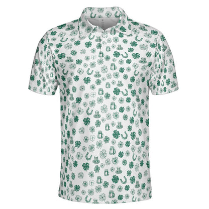 Horseshoes and Clovers St Patricks Day Golf Shirt Moisture Wicking Short Sleeve Polo Shirt