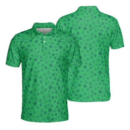 Horseshoes and Shamrocks St Patricks Day Golf Shirt Moisture Wicking Short Sleeve Polo Shirt