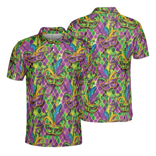 Mardi Gras Polo Shirts for Men Party Mask Shirt Moisture Wicking Short Sleeve Golf Shirt