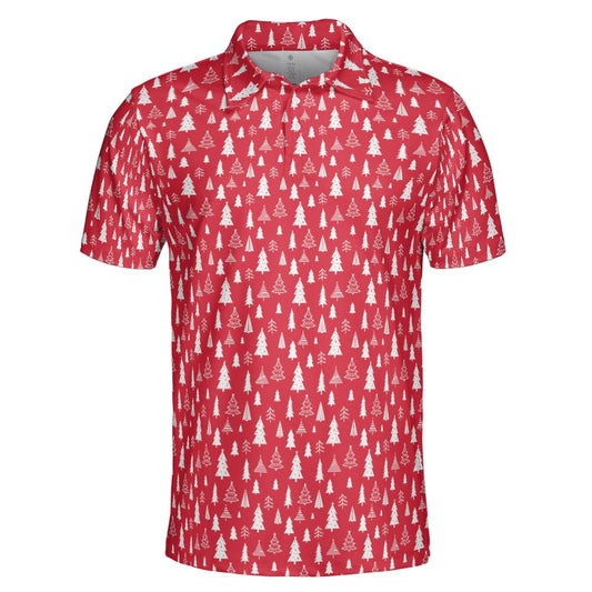 Men's Red Christmas Tree Polo Festive Holiday Moisture Wicking Short Sleeve Golf Shirt