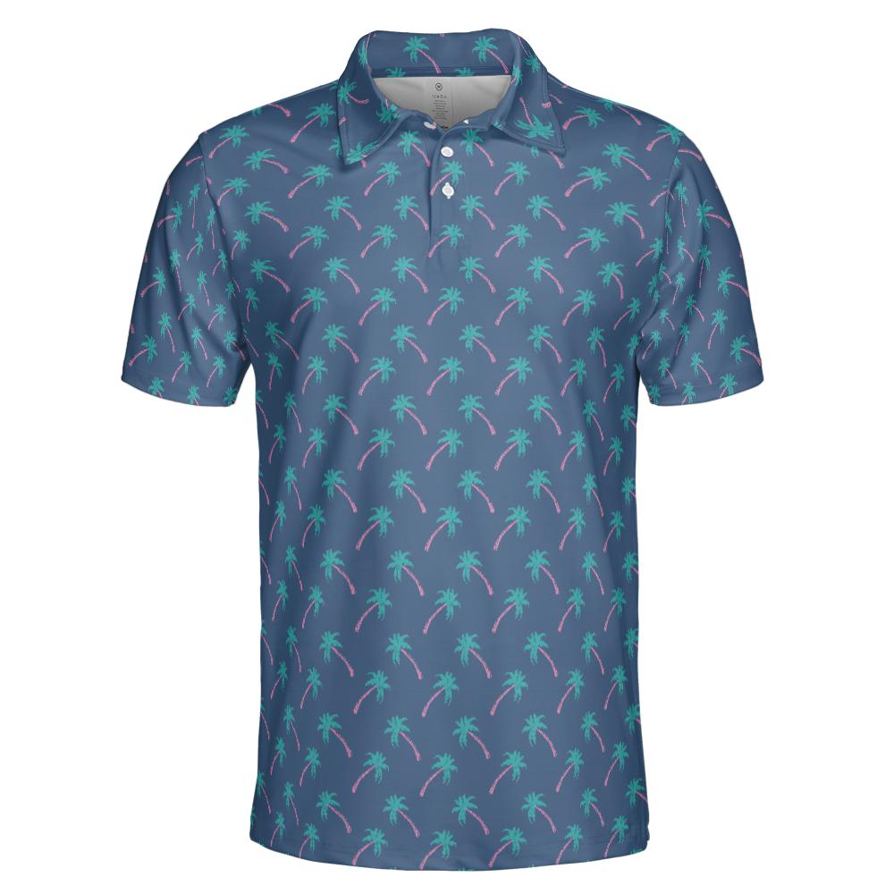 Mens Palm Tree Golf Shirt Moisture Wicking Short Sleeve Beach Polo Shirts for Men