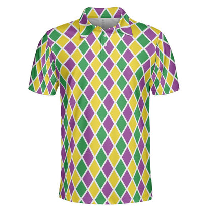 Mardi Gras Polo Shirts for Men Arglye Moisture Wicking Short Sleeve Golf Shirt