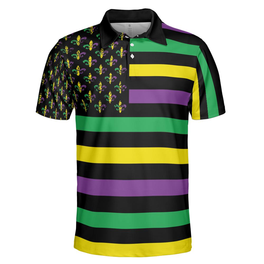 Mardi Gras Flag Shirt Moisture Wicking Short Sleeve Polo Shirt