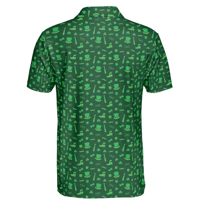 Dark Green Shamrock Party St Patricks Day Golf Shirt Moisture Wicking Short Sleeve Polo Shirt for Men