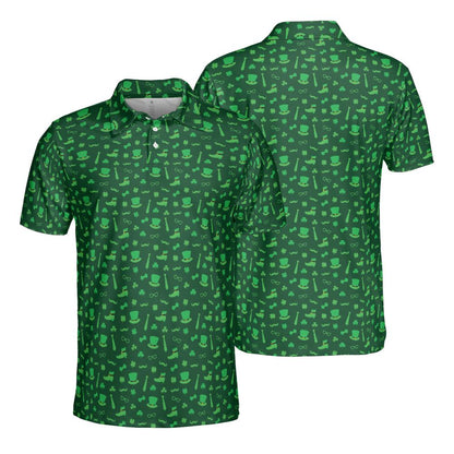 Dark Green Shamrock Party St Patricks Day Golf Shirt Moisture Wicking Short Sleeve Polo Shirt for Men