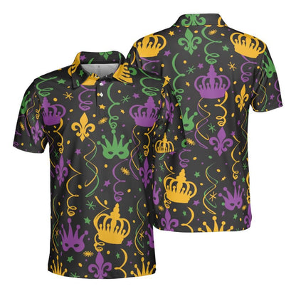 Mardi Gras Polo Shirts for Men Moisture Wicking Short Sleeve Golf Shirt