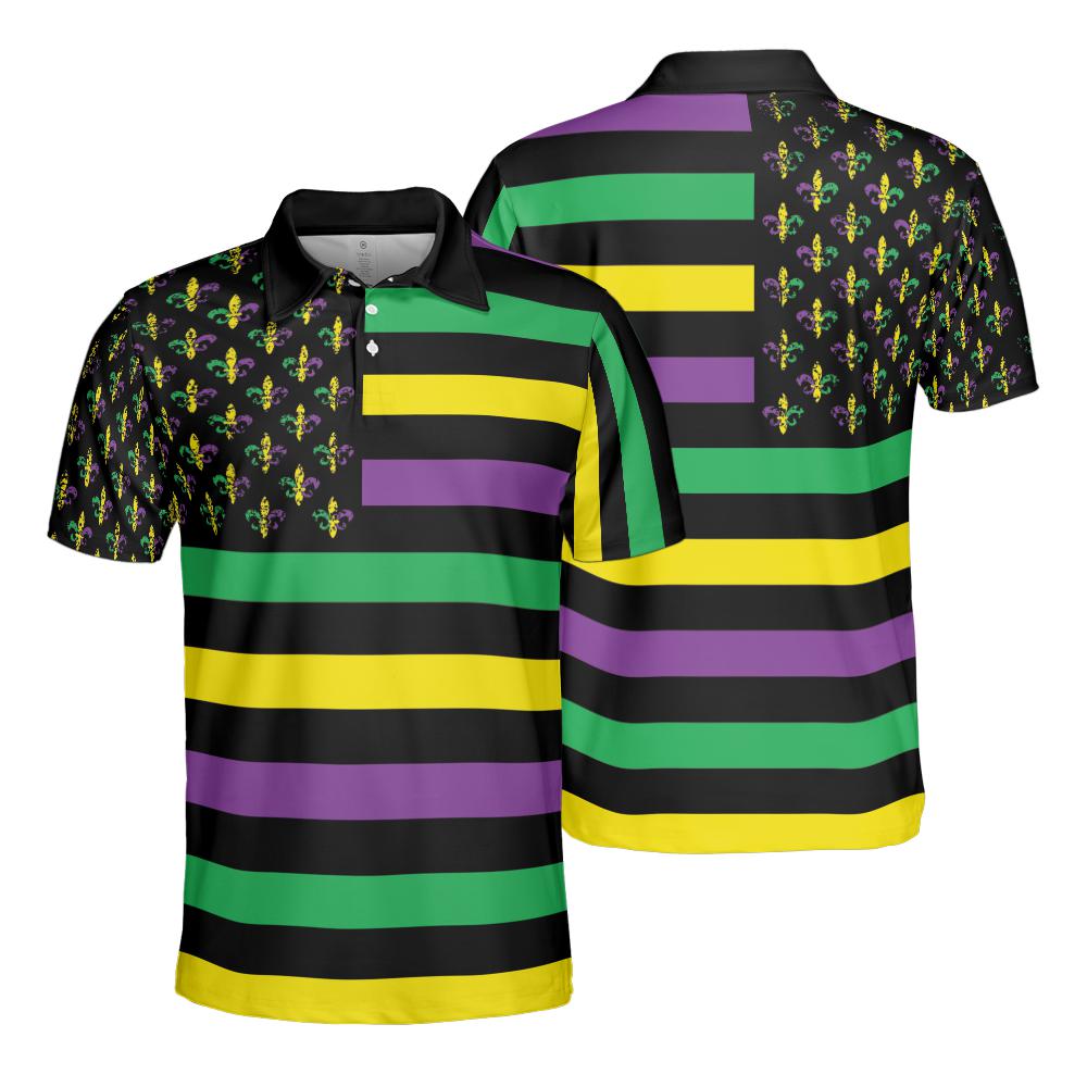 Mardi Gras Flag Shirt Moisture Wicking Short Sleeve Polo Shirt