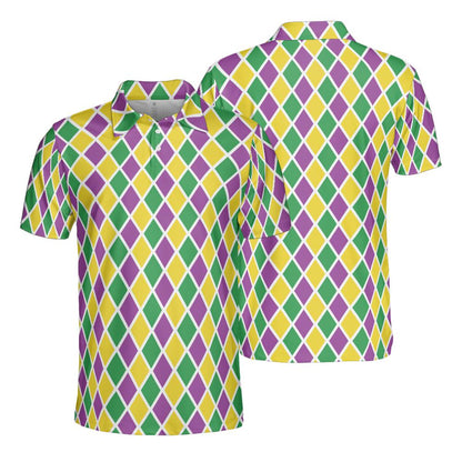 Mardi Gras Polo Shirts for Men Arglye Moisture Wicking Short Sleeve Golf Shirt