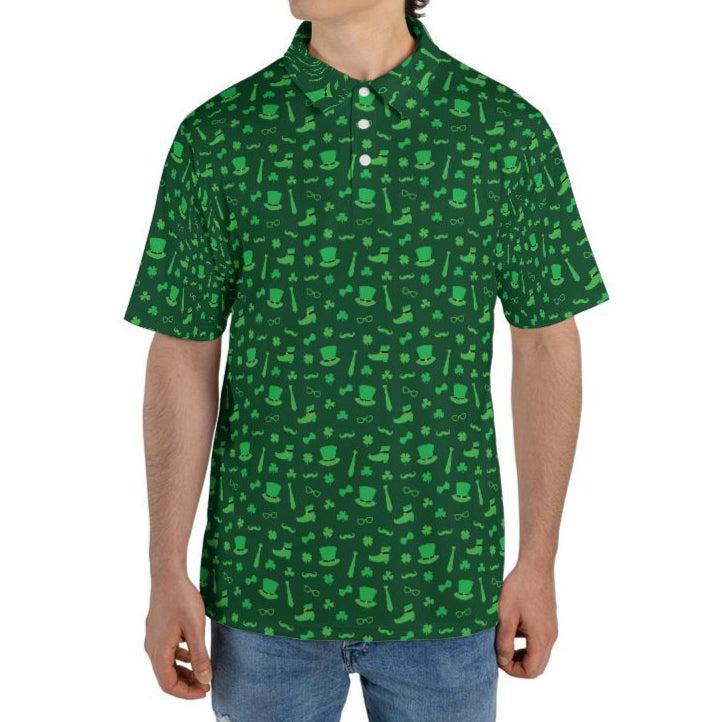 Dark Green Shamrock Party St Patricks Day Golf Shirt Moisture Wicking Short Sleeve Polo Shirt for Men