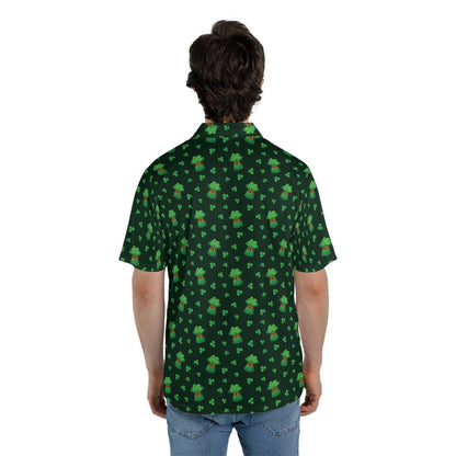 St Patricks Day Polo Golf Shirt for Men Lucky Clover Shamrock Hat Moisture Wicking Short Sleeve Top