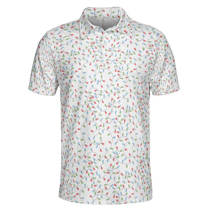 Men's White Christmas Polo Festive Christmas Light Moisture Wicking Short Sleeve Golf Shirt