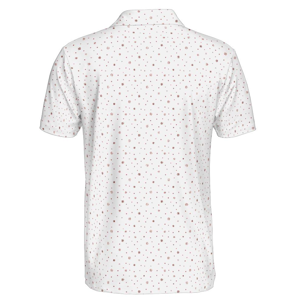 Men's White Christmas Polo Festive Holiday Snowflake Moisture Wicking Short Sleeve Golf Shirt