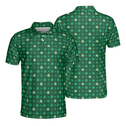 St Patricks Day Polo Golf Shirt for Men Lucky Shamrock Clover Print Moisture Wicking Short Sleeve Top