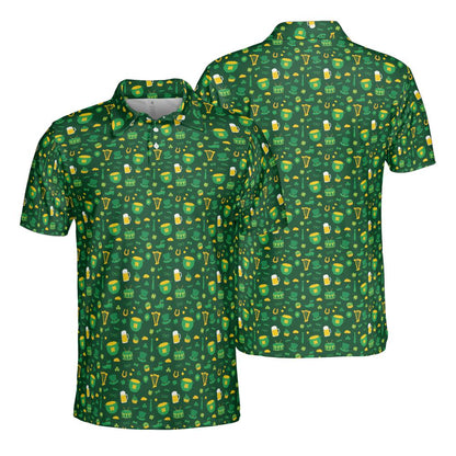 Irish Pub Party St Patricks Day Golf Shirt Moisture Wicking Short Sleeve Polo Shirt for Men