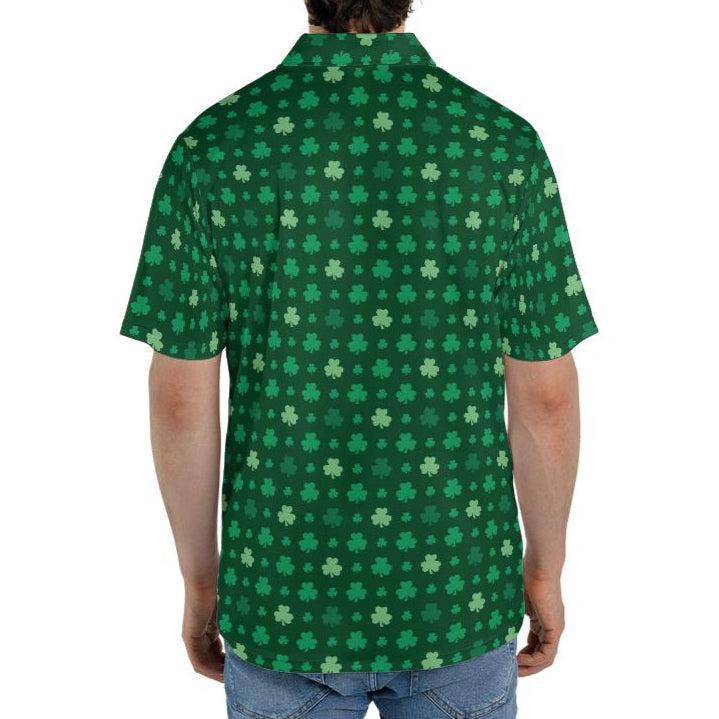 St Patricks Day Polo Golf Shirt for Men Lucky Shamrock Clover Print Moisture Wicking Short Sleeve Top