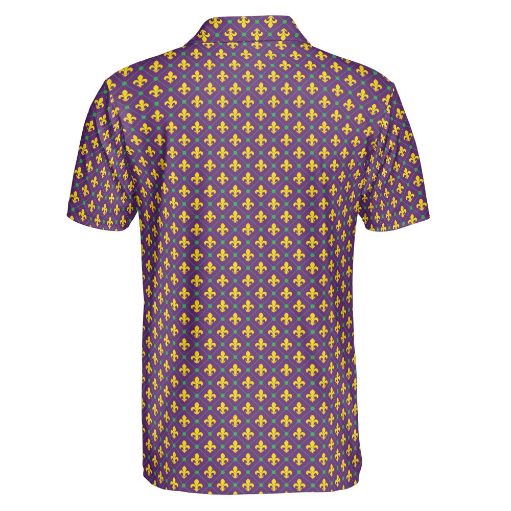 Mardi Gras Polo Shirts for Men Fleur De Lis Moisture Wicking Short Sleeve Golf Shirt