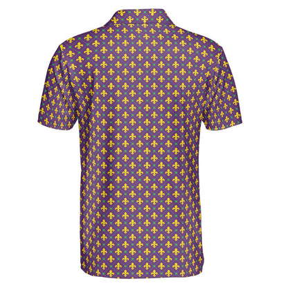 Mardi Gras Polo Shirts for Men Fleur De Lis Moisture Wicking Short Sleeve Golf Shirt