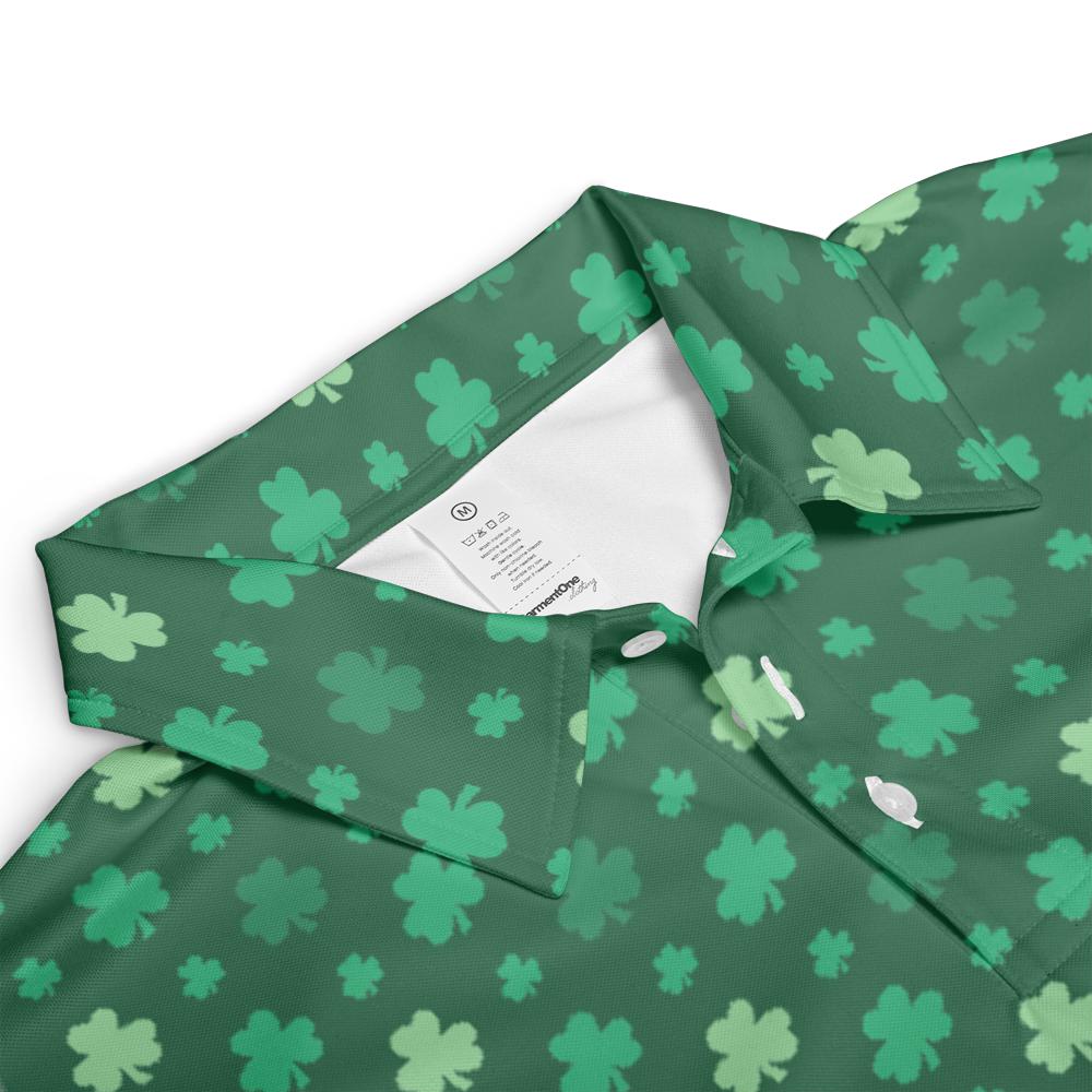 St Patricks Day Polo Golf Shirt for Men Lucky Shamrock Clover Print Moisture Wicking Short Sleeve Top