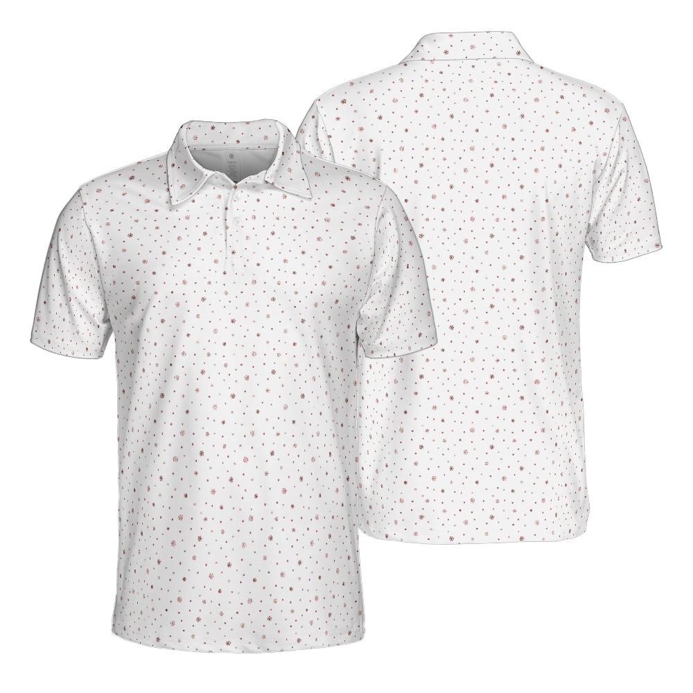 Men's White Christmas Polo Festive Holiday Snowflake Moisture Wicking Short Sleeve Golf Shirt