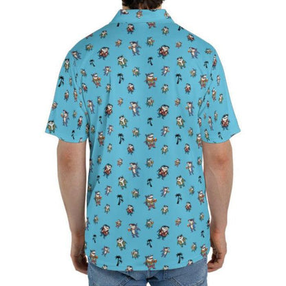 Shark Party Polo Golf Shirt for Men Palm Tree Print Beach Vacation Moisture Wicking Short Sleeve Top