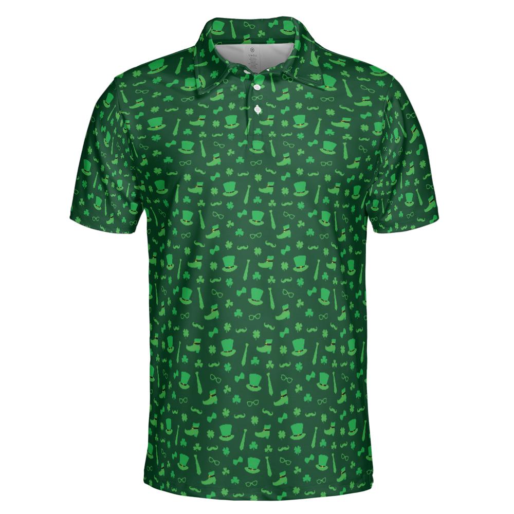 Dark Green Shamrock Party St Patricks Day Golf Shirt Moisture Wicking Short Sleeve Polo Shirt for Men
