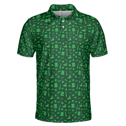 Dark Green Shamrock Party St Patricks Day Golf Shirt Moisture Wicking Short Sleeve Polo Shirt for Men