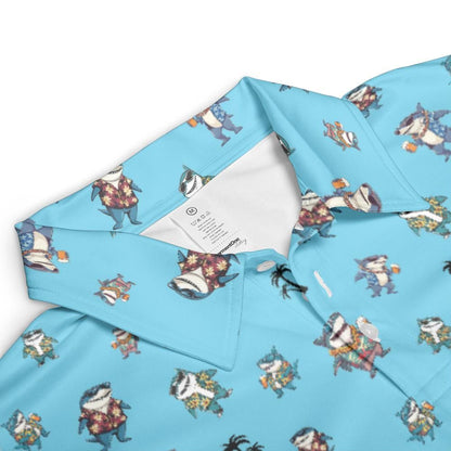 Shark Party Polo Golf Shirt for Men Palm Tree Print Beach Vacation Moisture Wicking Short Sleeve Top