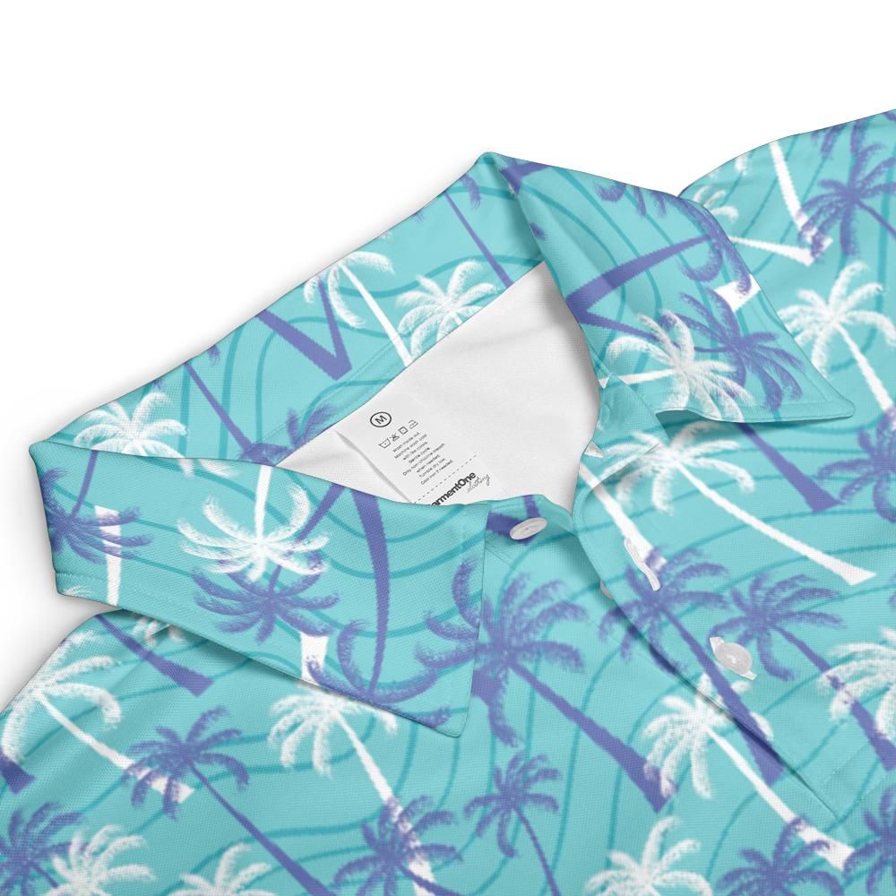 Mens Palm Tree Golf Shirt Moisture Wicking Short Sleeve Summer Polo Shirts for Men