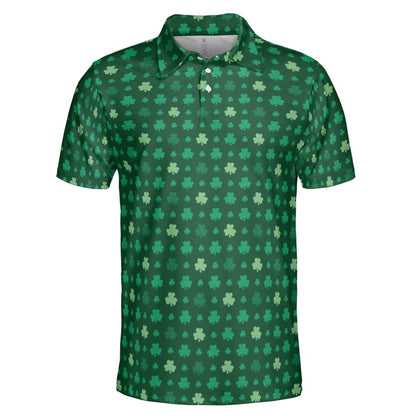 St Patricks Day Polo Golf Shirt for Men Lucky Shamrock Clover Print Moisture Wicking Short Sleeve Top