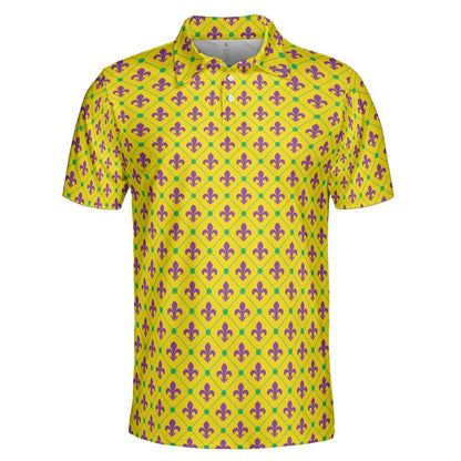 Mardi Gras Polo Shirts for Men Fleur De Lis Moisture Wicking Short Sleeve Golf Shirt