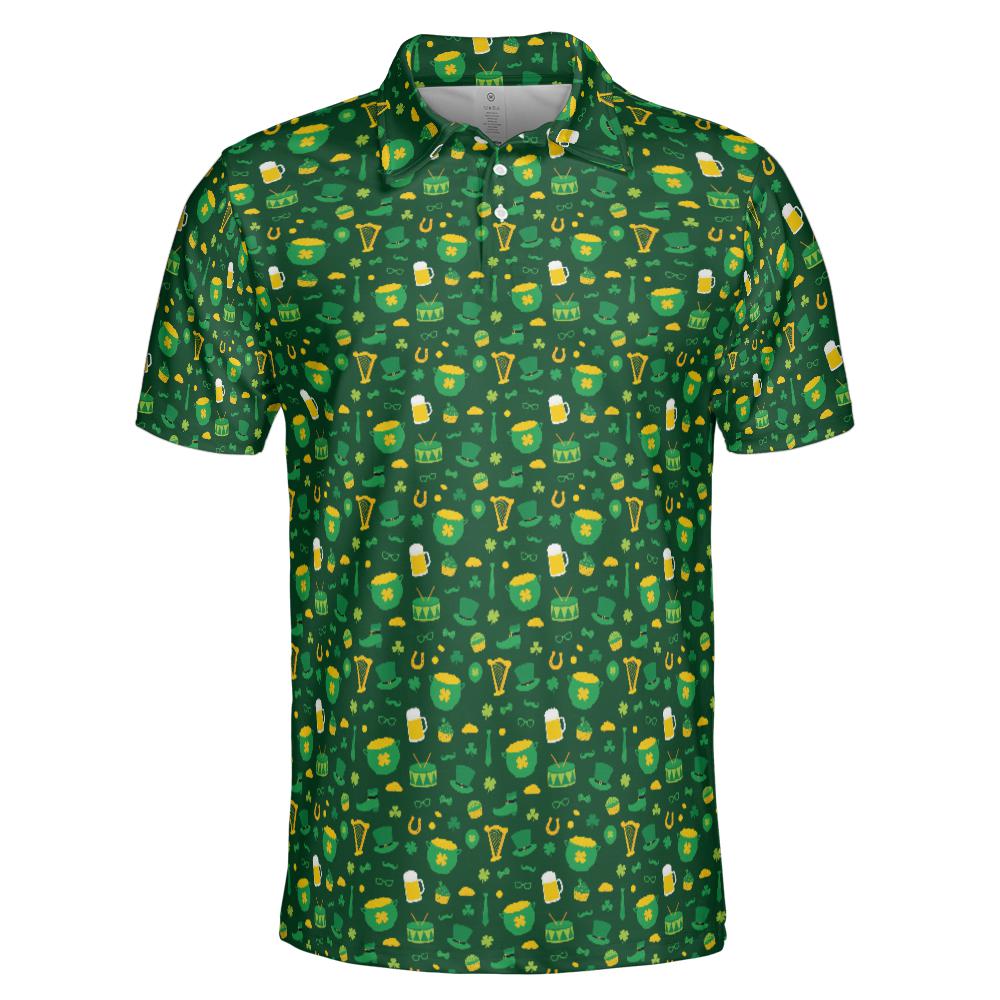 Irish Pub Party St Patricks Day Golf Shirt Moisture Wicking Short Sleeve Polo Shirt for Men