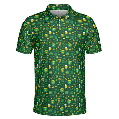 Irish Pub Party St Patricks Day Golf Shirt Moisture Wicking Short Sleeve Polo Shirt for Men
