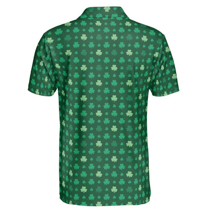 St Patricks Day Polo Golf Shirt for Men Lucky Shamrock Clover Print Moisture Wicking Short Sleeve Top