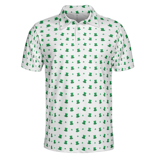 Tops Hats and Shamrocks St Patricks Day Golf Shirt Moisture Wicking Short Sleeve Polo Shirt