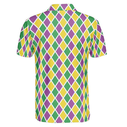 Mardi Gras Polo Shirts for Men Arglye Moisture Wicking Short Sleeve Golf Shirt