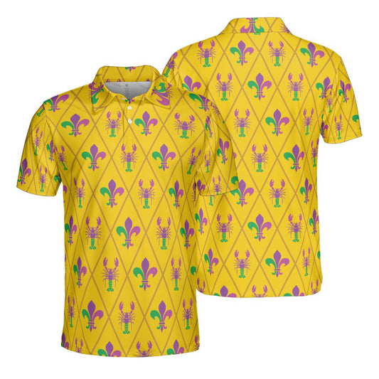 Mardi Gras Polo Shirts for Men Crawfish Moisture Wicking Short Sleeve Golf Shirt