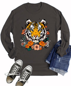 Women's Tiger Floral Graphic Long Sleeve T-Shirt