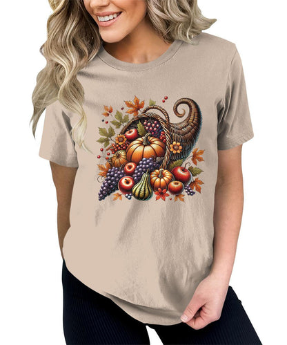 Cornucopia Fall Thanksgiving Graphic Tees For Women