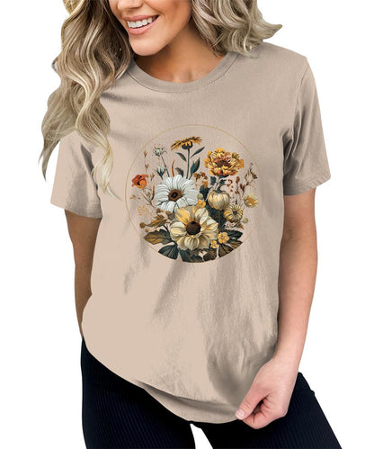 Beautiful Flowers Circle Graphic Tees For Women