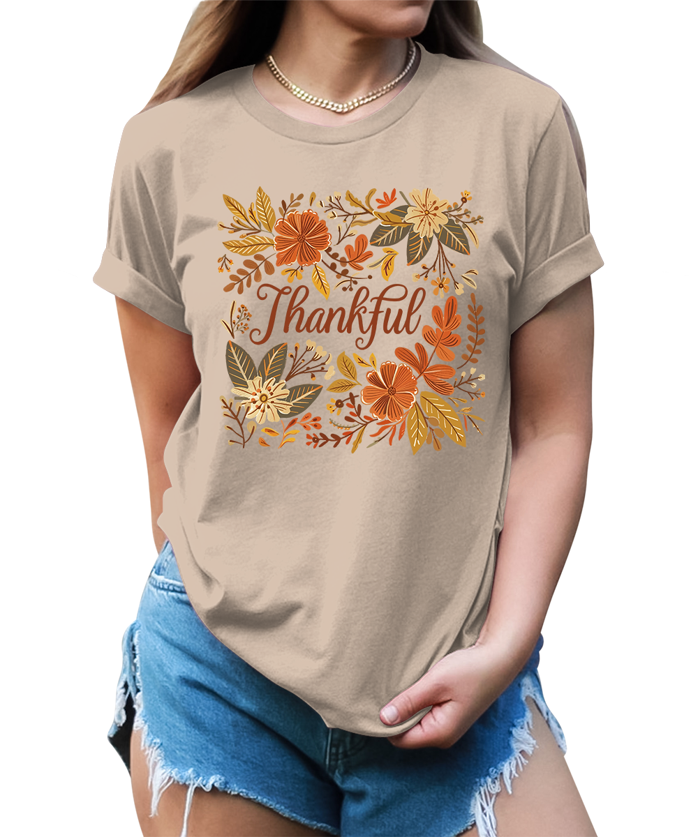 Thankful Floral Fall Graphic Tees for Women